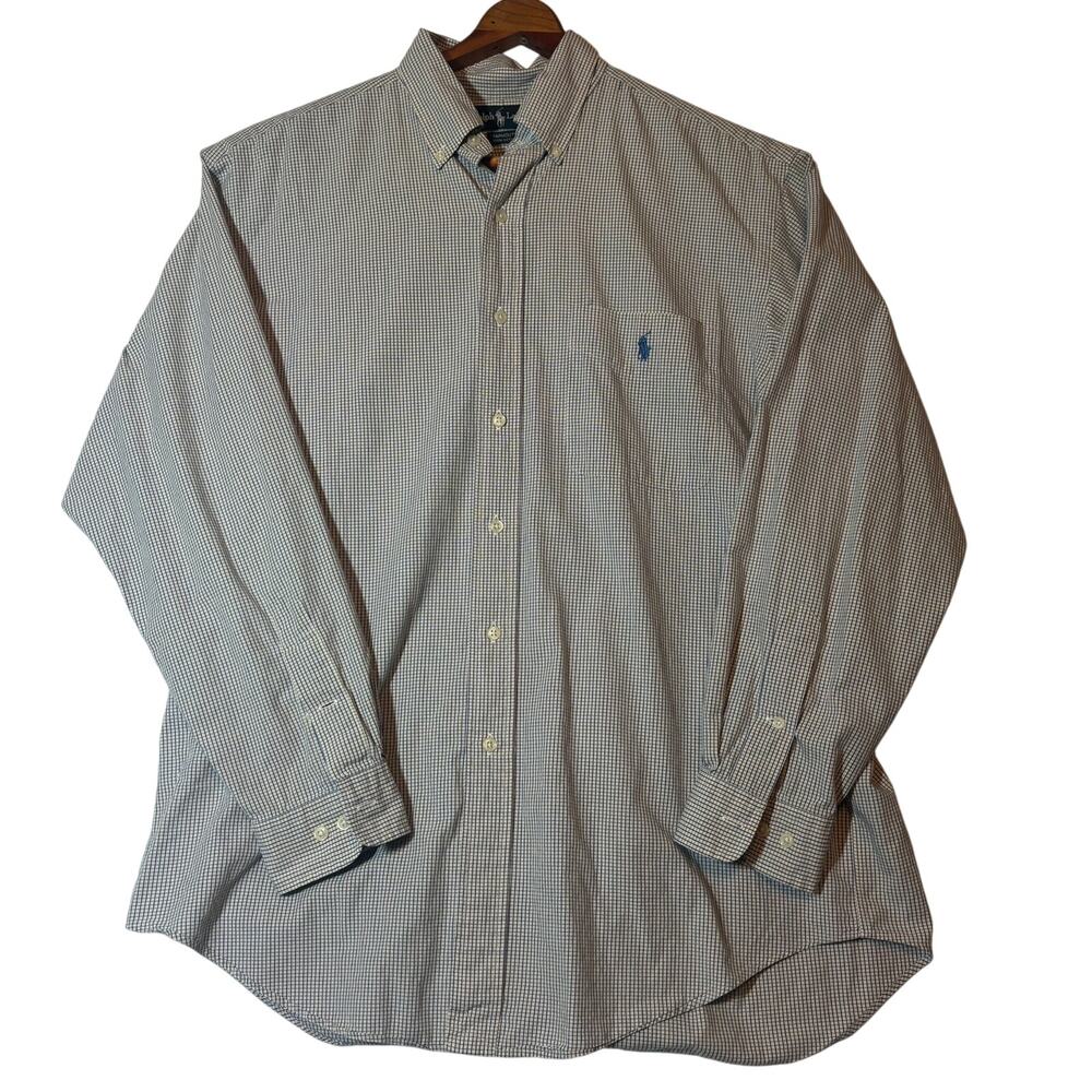 Ralph Lauren Shirt Mens 16.5 34/35 Blue Yellow Check Button Down Yarmouth